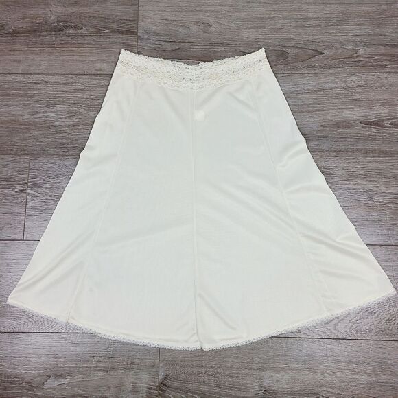 VINTAGE 1970s Ivory Lace Trim Slip Skirt Small-Medium - Picture 8 of 16